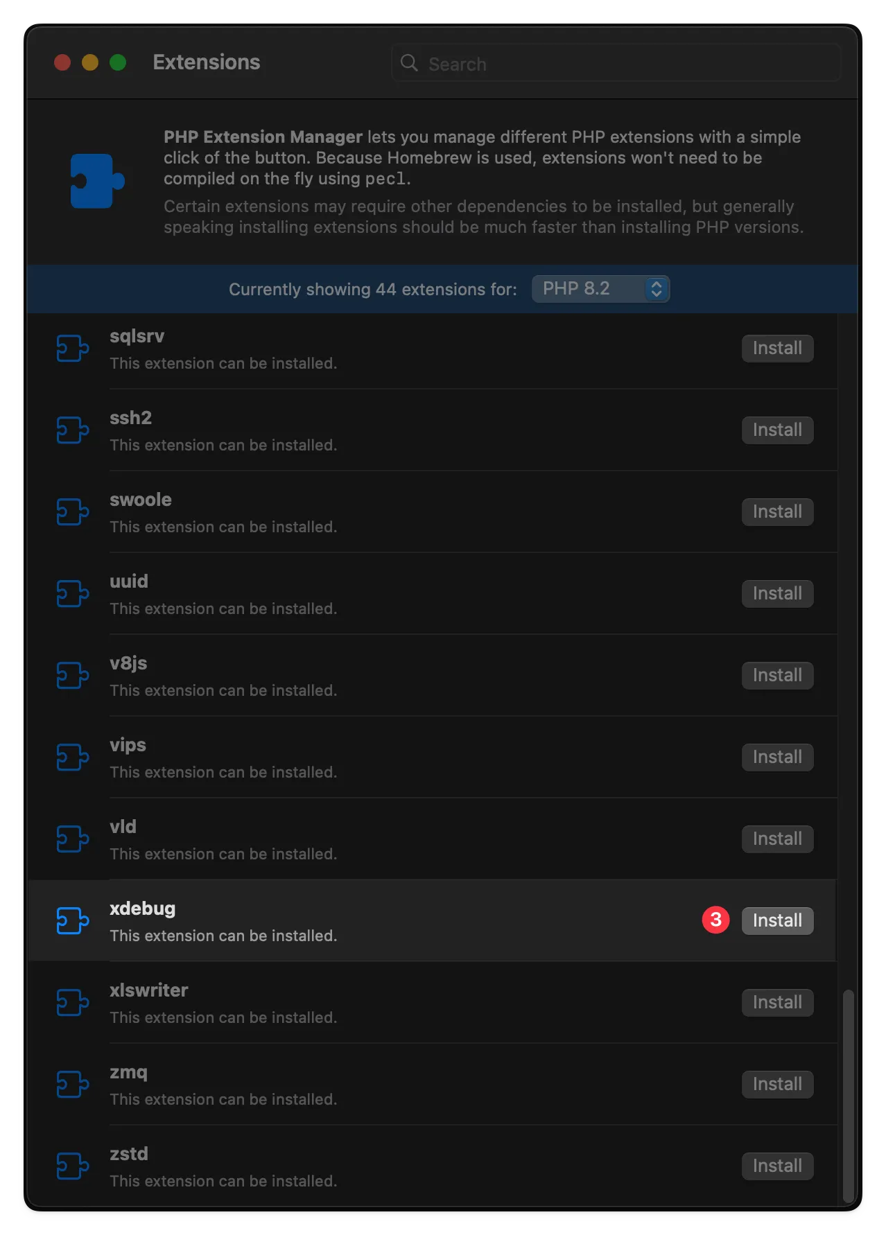 PHP Monitor: Install xdebug PHP Extension