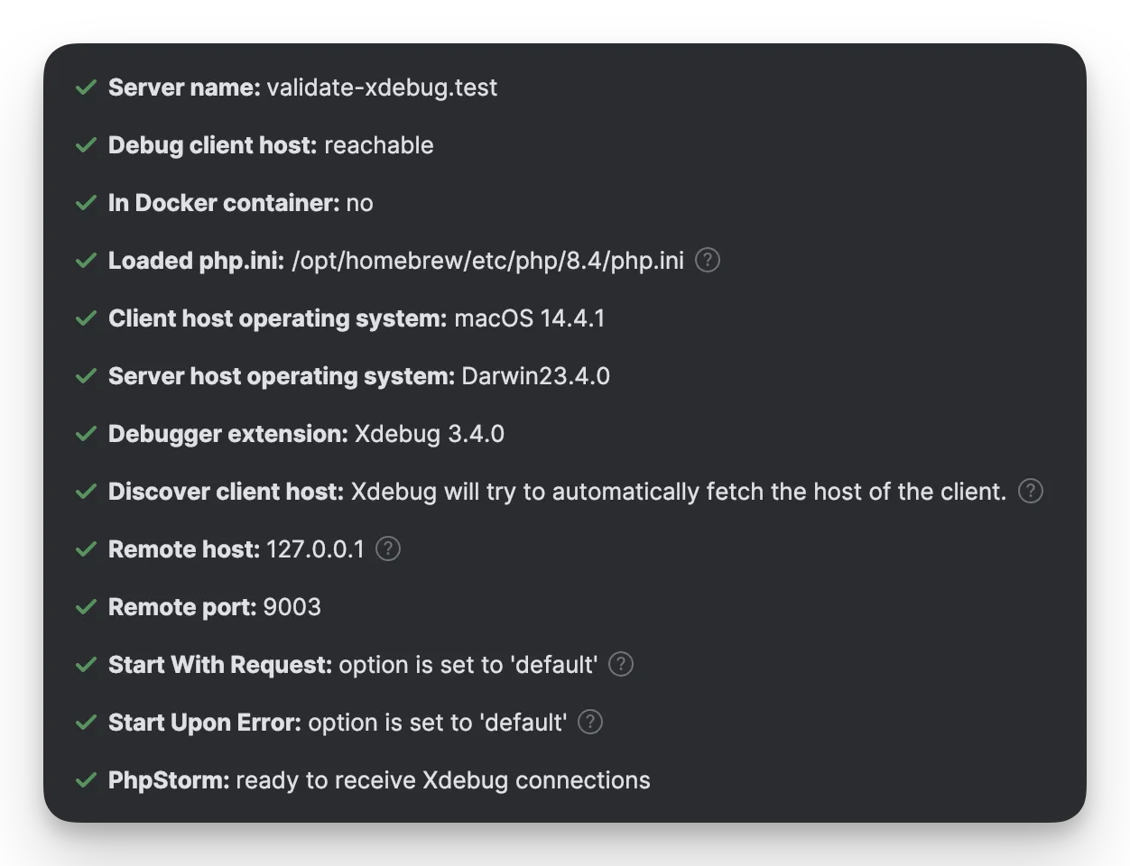 PhpStorm: Successful Xdebug validation
